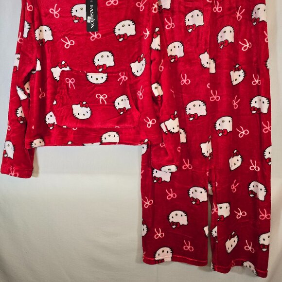 Women's Red and White Hello Kitty Fleece pajama set - Picture 3 of 3